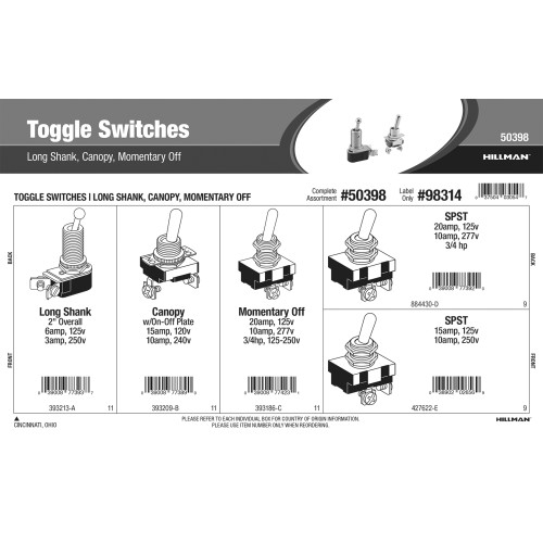 Toggle Switches Assortment (Long Shank, Canopy, Momentary Off)