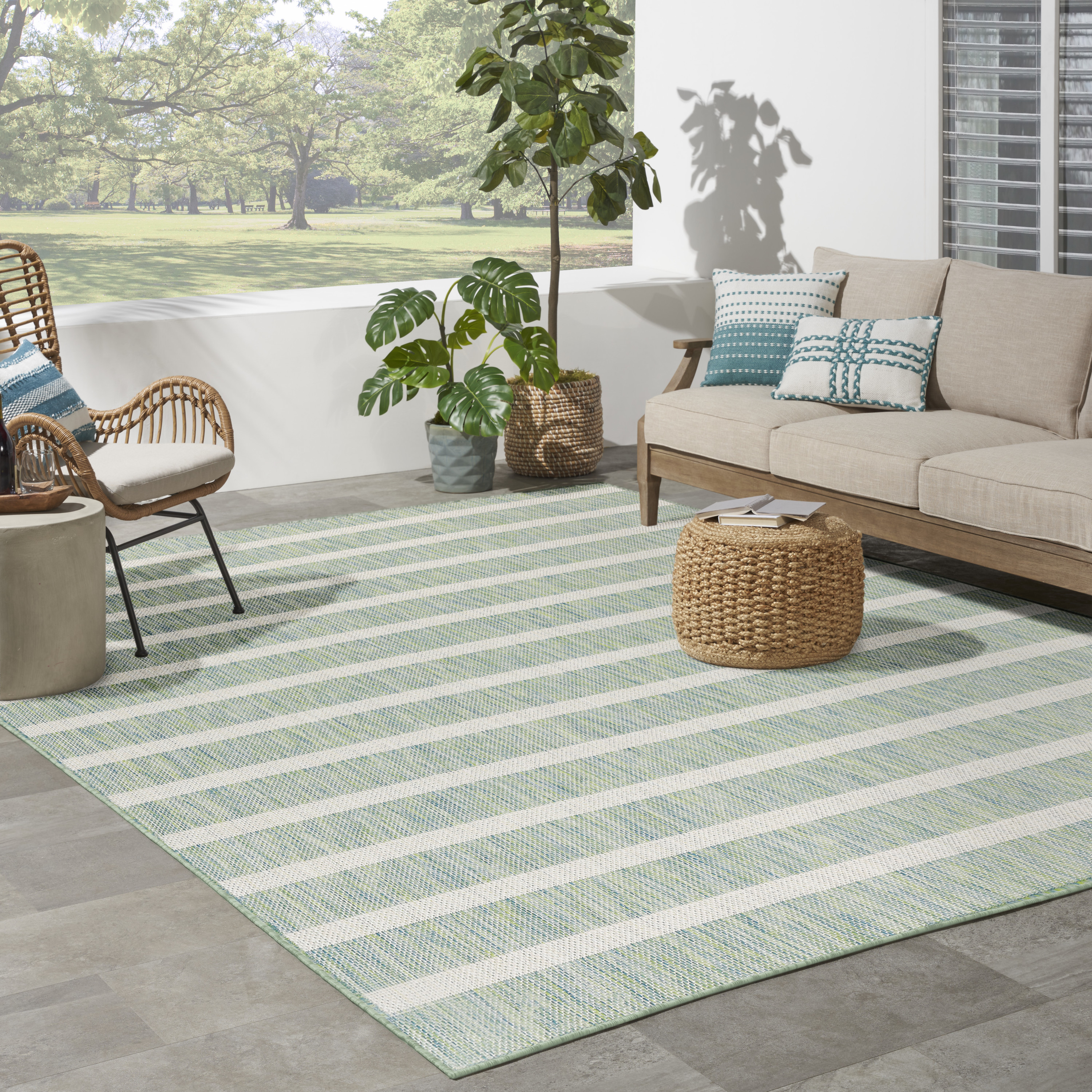Nourison Positano 8' x 10' Blue Green Ivory Modern Rug