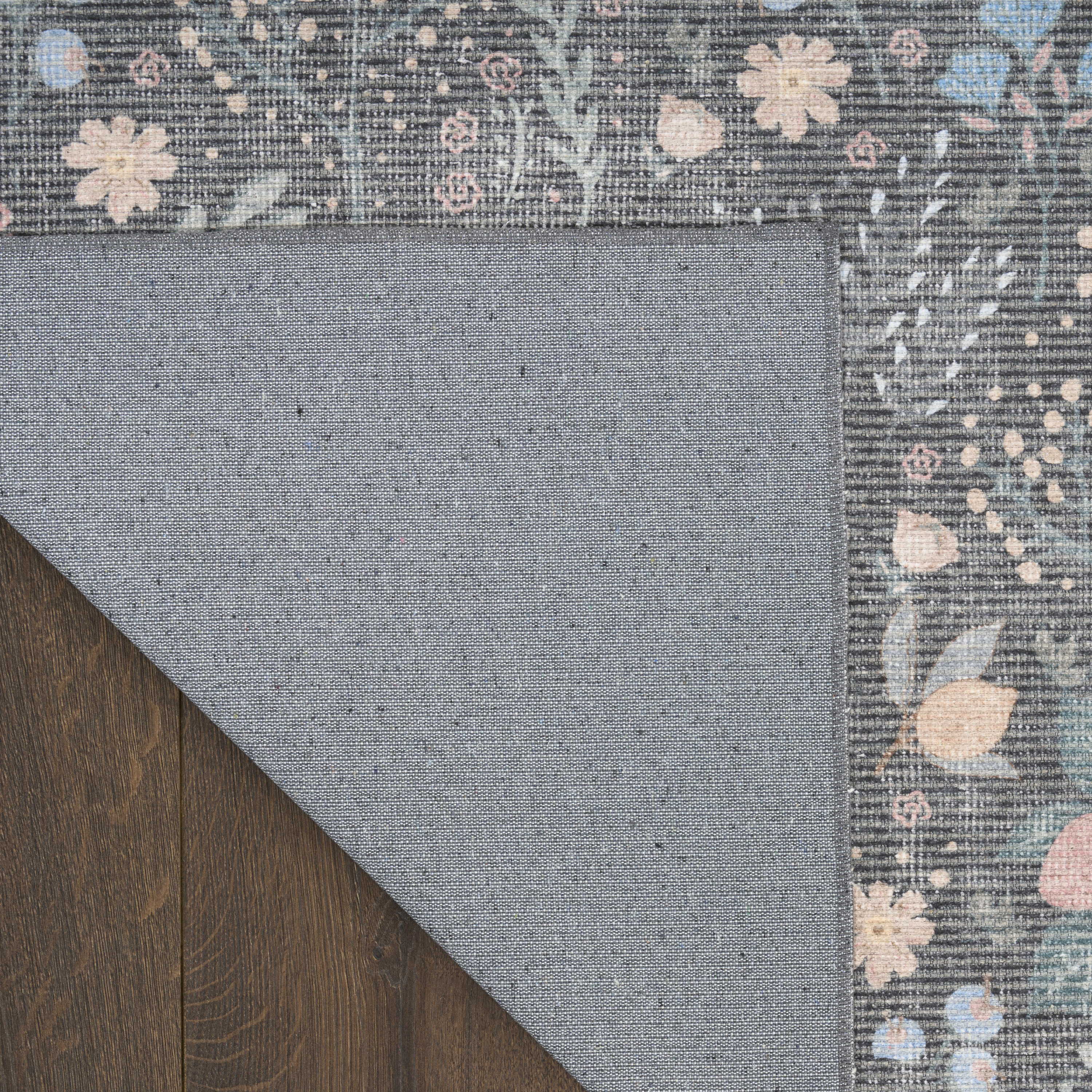 Nourison Botanical Washables 5' x 7' Charcoal Multicolor Modern Indoor Rug