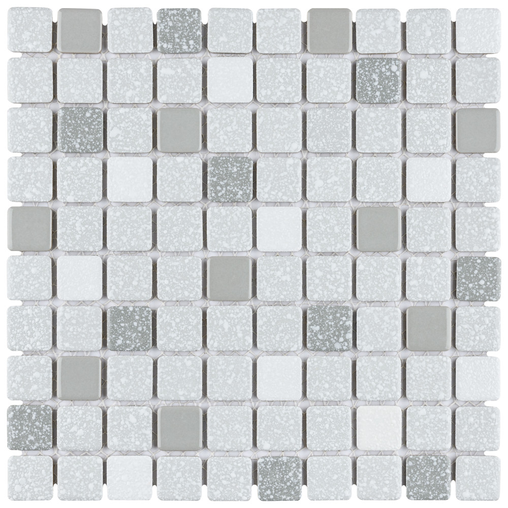 Crystalline Square Grey 12 in. x 12 in. Porcelain Mosaic Tile