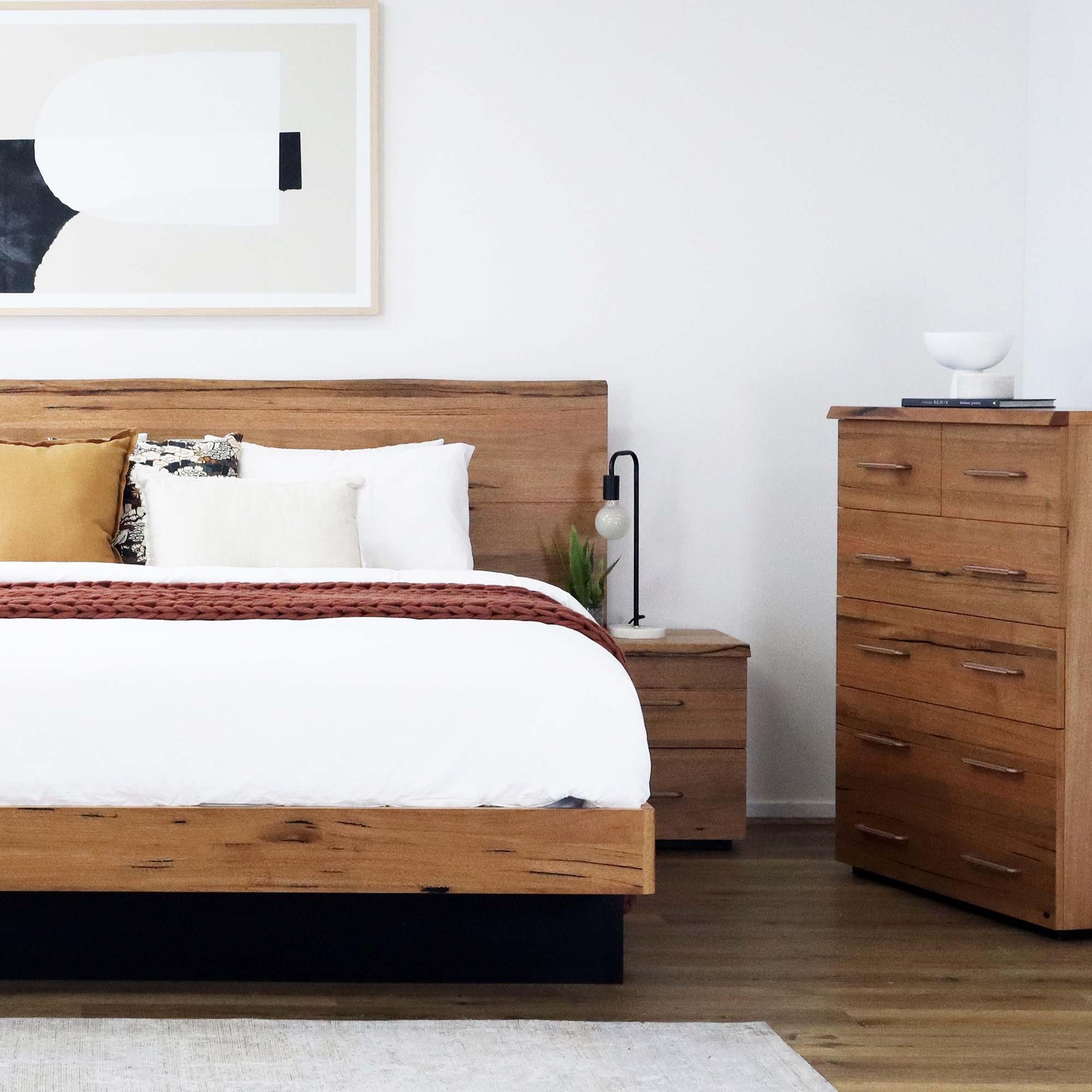 Lifestyle image of the San Remo Tallboy (5 Drawer), Natural from Forty Winks