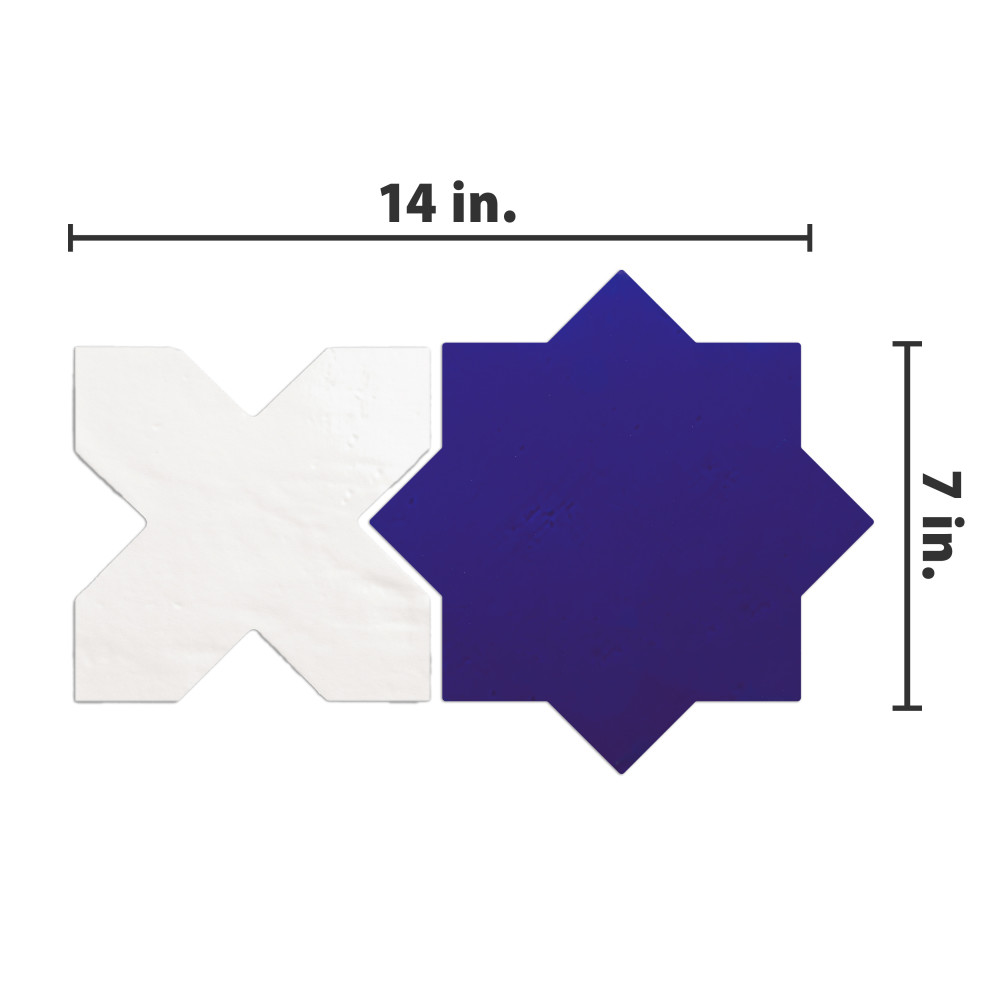 Argile Star Blu with Bianco Cross 7 in. x 14 in. Porcelain Floor and Wall Tile
