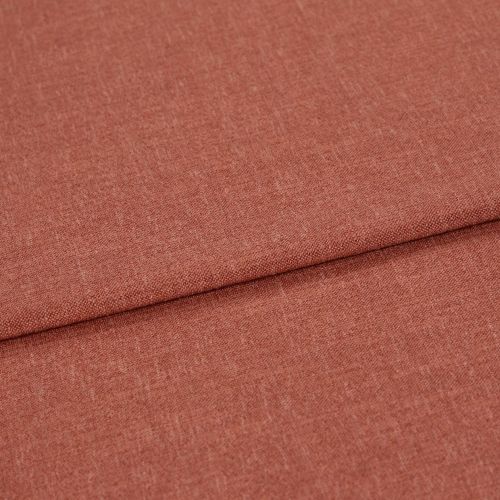 Woven terracotta textile, folded with an overlapping crease, displayed in a well-lit close-up emphasizing its fine, slightly heathered weave and flat, smooth surface.