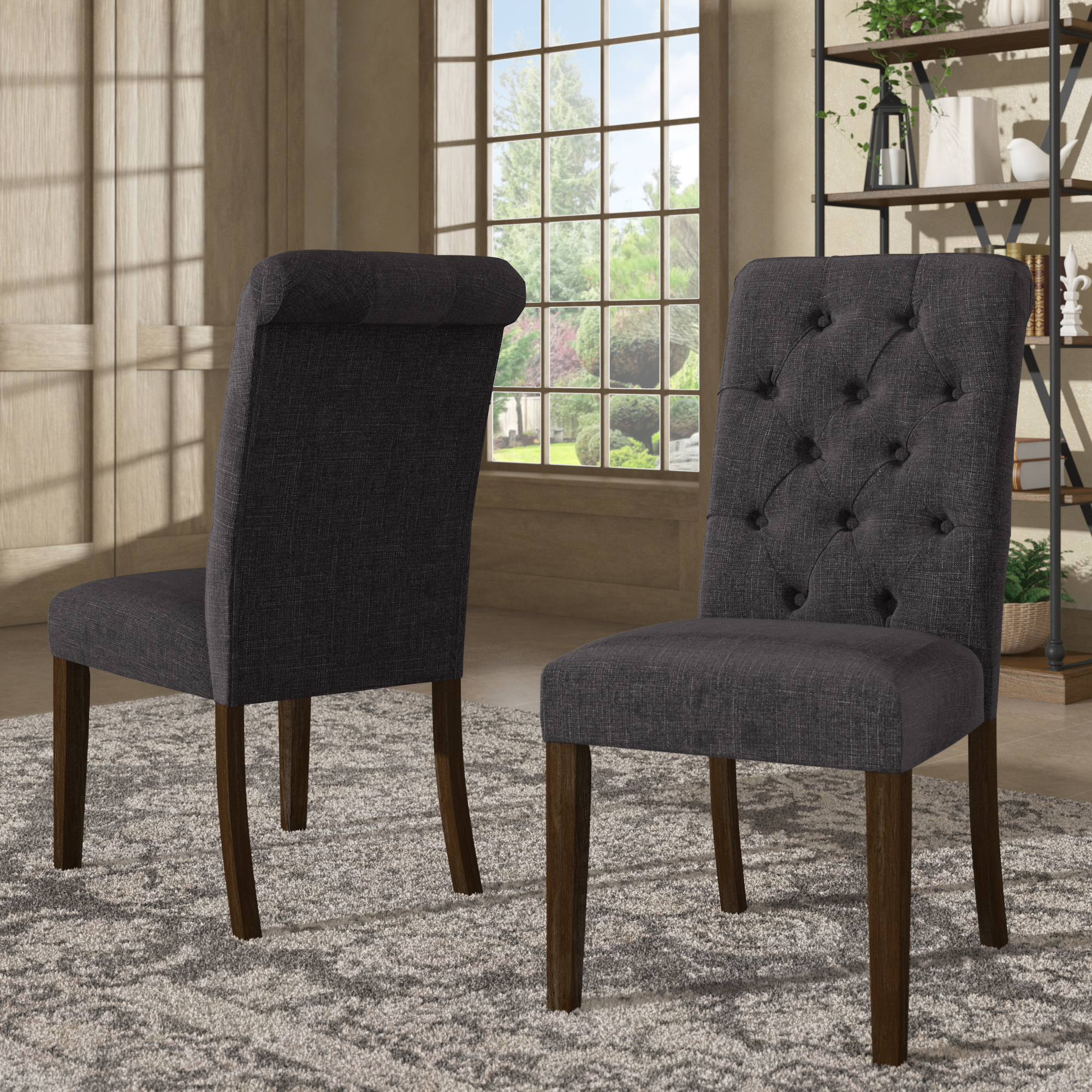 Tufted Rolled Back Parsons Chairs (Set of 2)