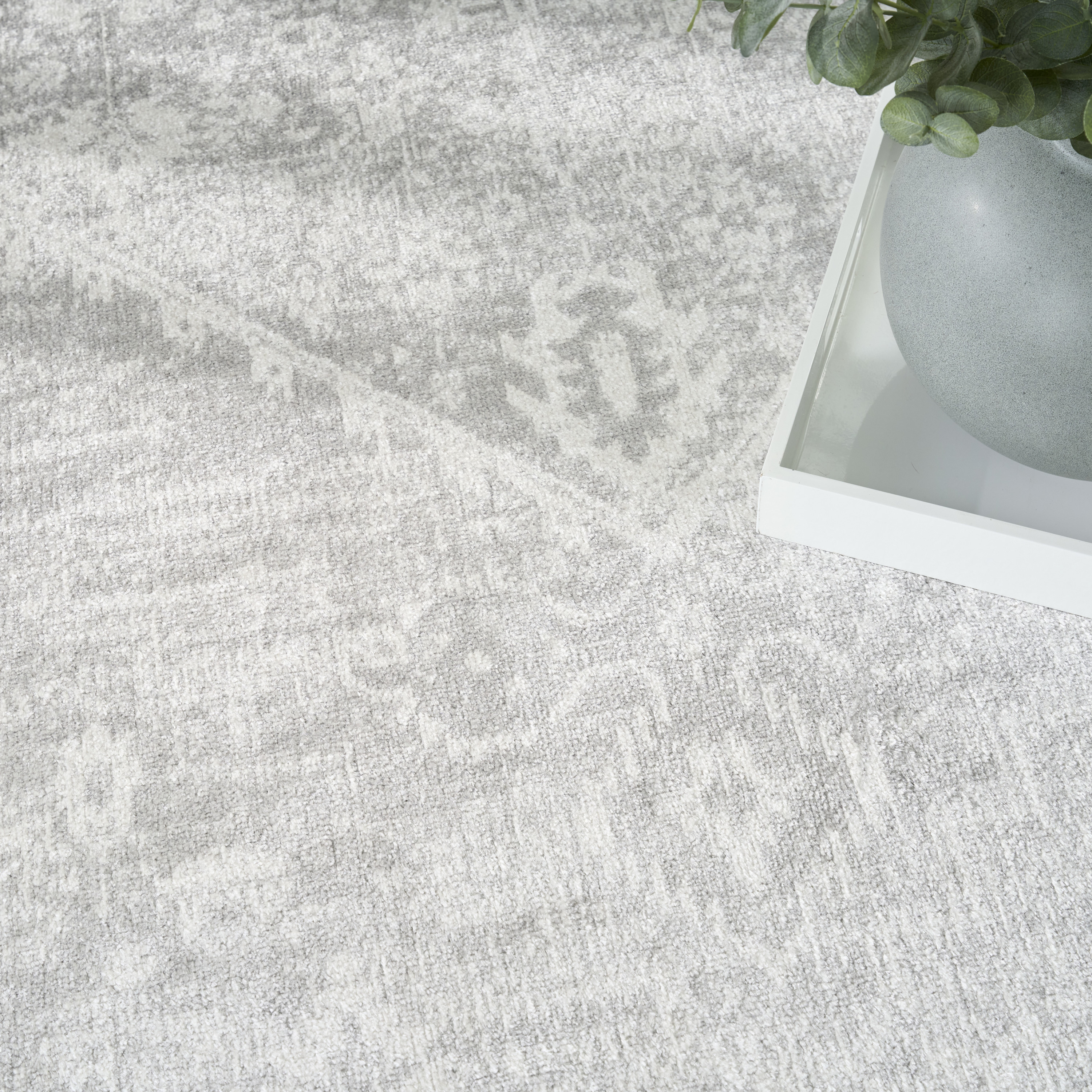 Nourison Astra Machine Washable 4' x 6' Light Grey Vintage Indoor Rug