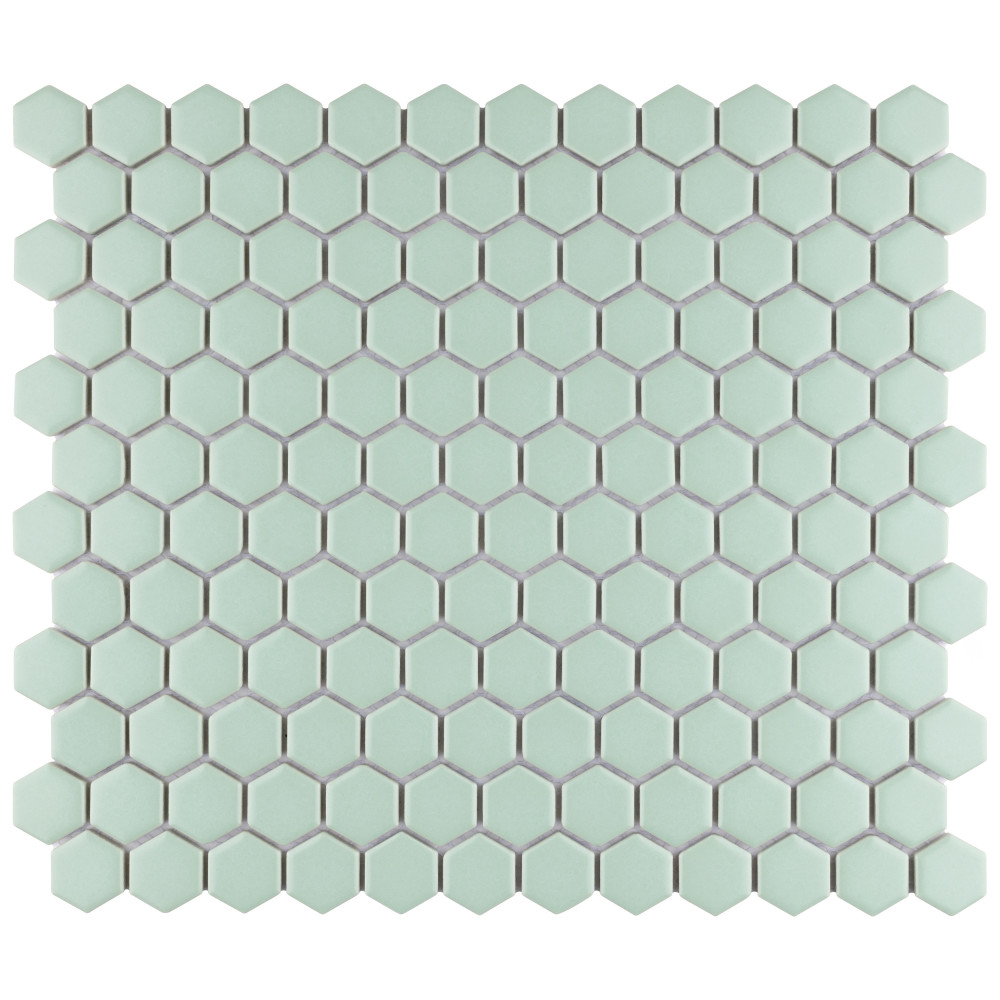 Sample – Metro 1″ Hex Matte Light Green Porcelain Mosaic Tile