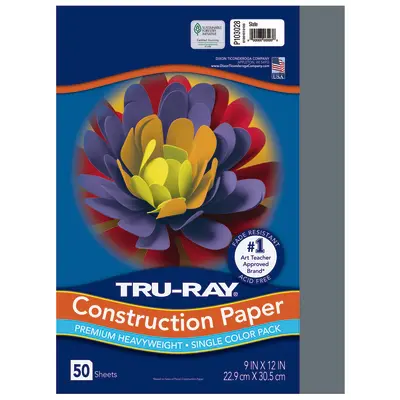 Tru-Ray Premium Heavyweight Construction Paper, Slate, 9"x 12", 50 Sheets