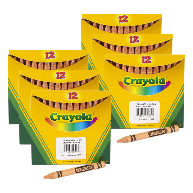 Bulk Crayons, Regular Size, Peach, 12 Per Pack, 6 Packs