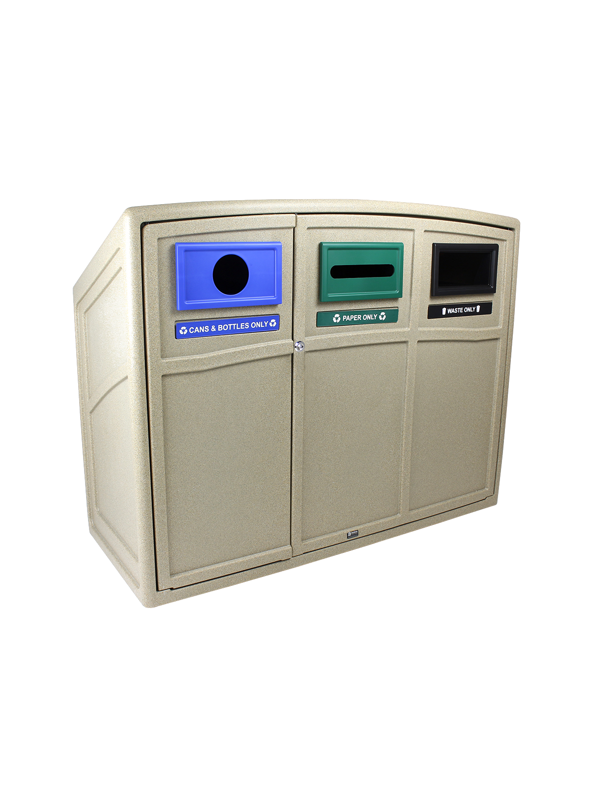 UPTOWN – Triple – Kit – Cans & Bottles-Paper-Waste – Circle-Slot-Full – Sandstone