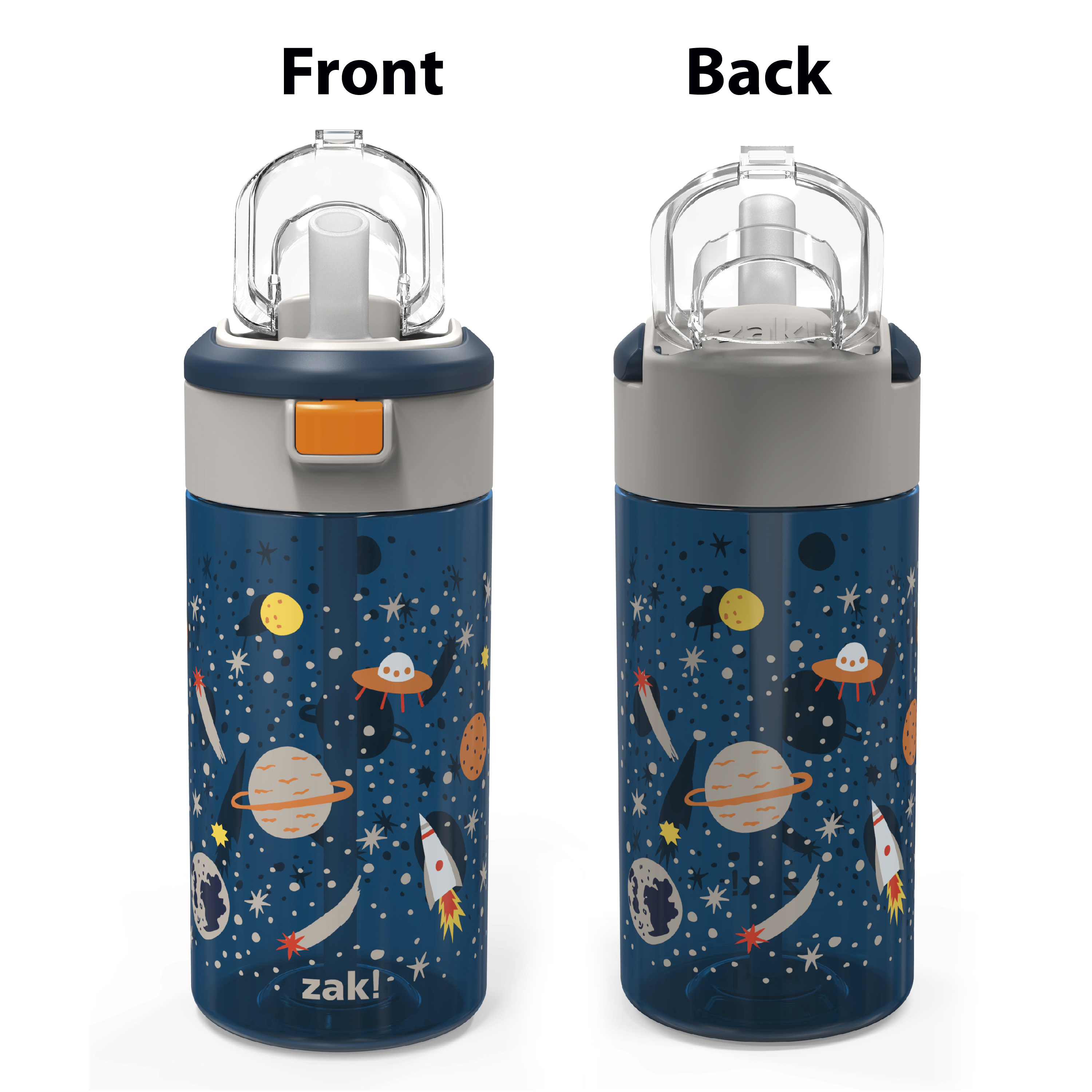 Genesis 18 ounce Reusable Plastic Water Bottle with Push-button lid, Space, 2-piece set slideshow image 13