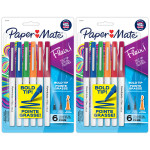 Paper Mate&reg; Flair Felt Tip Pens, Bold Tip (1.2 mm), Assorted Colors, 6 Per Pack, 2 Packs SAN2125411-2