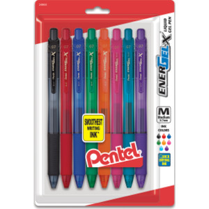 EnerGel-X Retractable Liquid Gel Pen, (0.7mm) Metal Tip, Medium Line, Assorted Ink, 8-Pack
