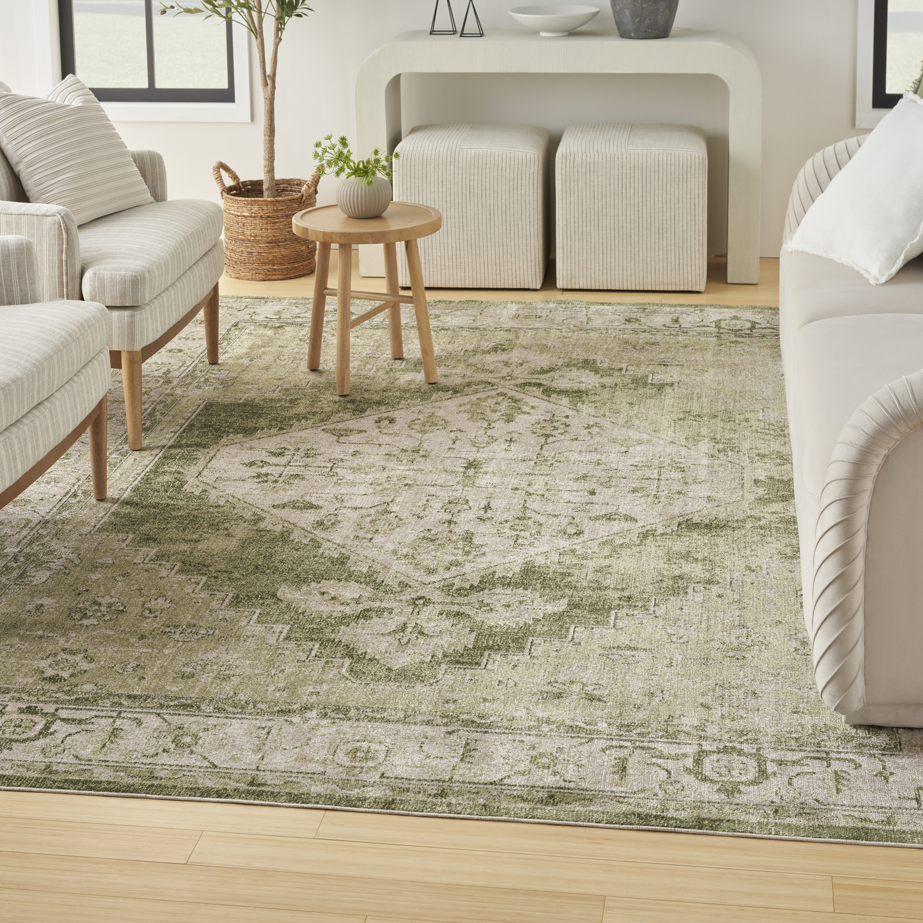 Nourison Astra Machine Washable 7'10" x 10' Ivory Green Vintage Indoor Rug