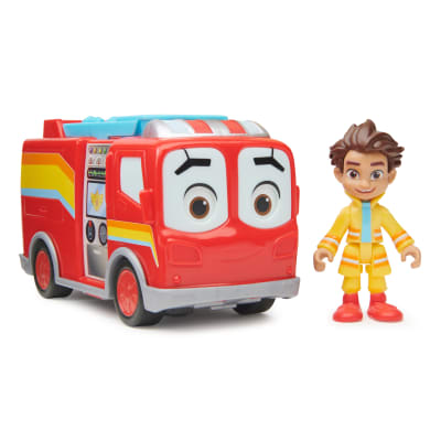 Disney Junior Firebuds, Bo et Flash, figurine articulée et véhicule camion de pompier avec mouvement des yeux interactif, jouets pour filles et garçons à partir de 3 ans.