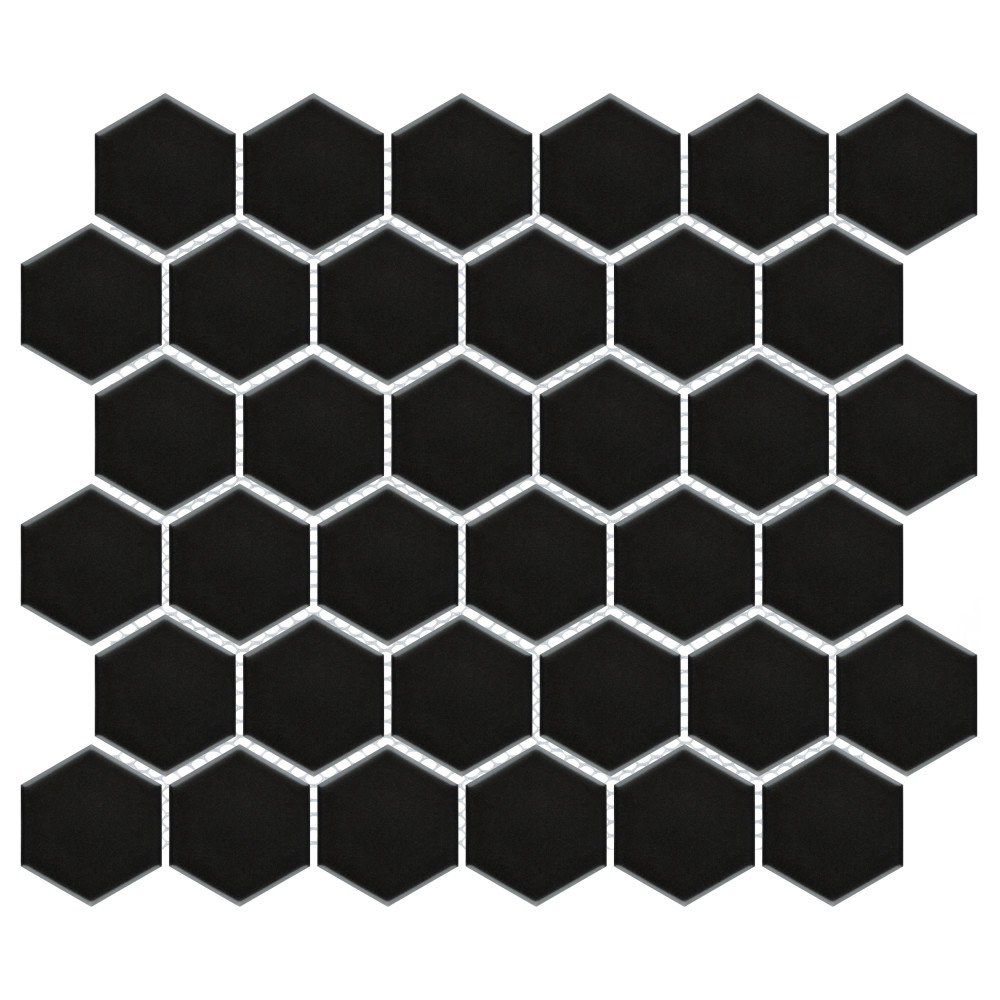 Metro 2 Hex Matte Black 11 18 In X 12 58 In Porcelain Mosaic Tile Merola Tile 9641