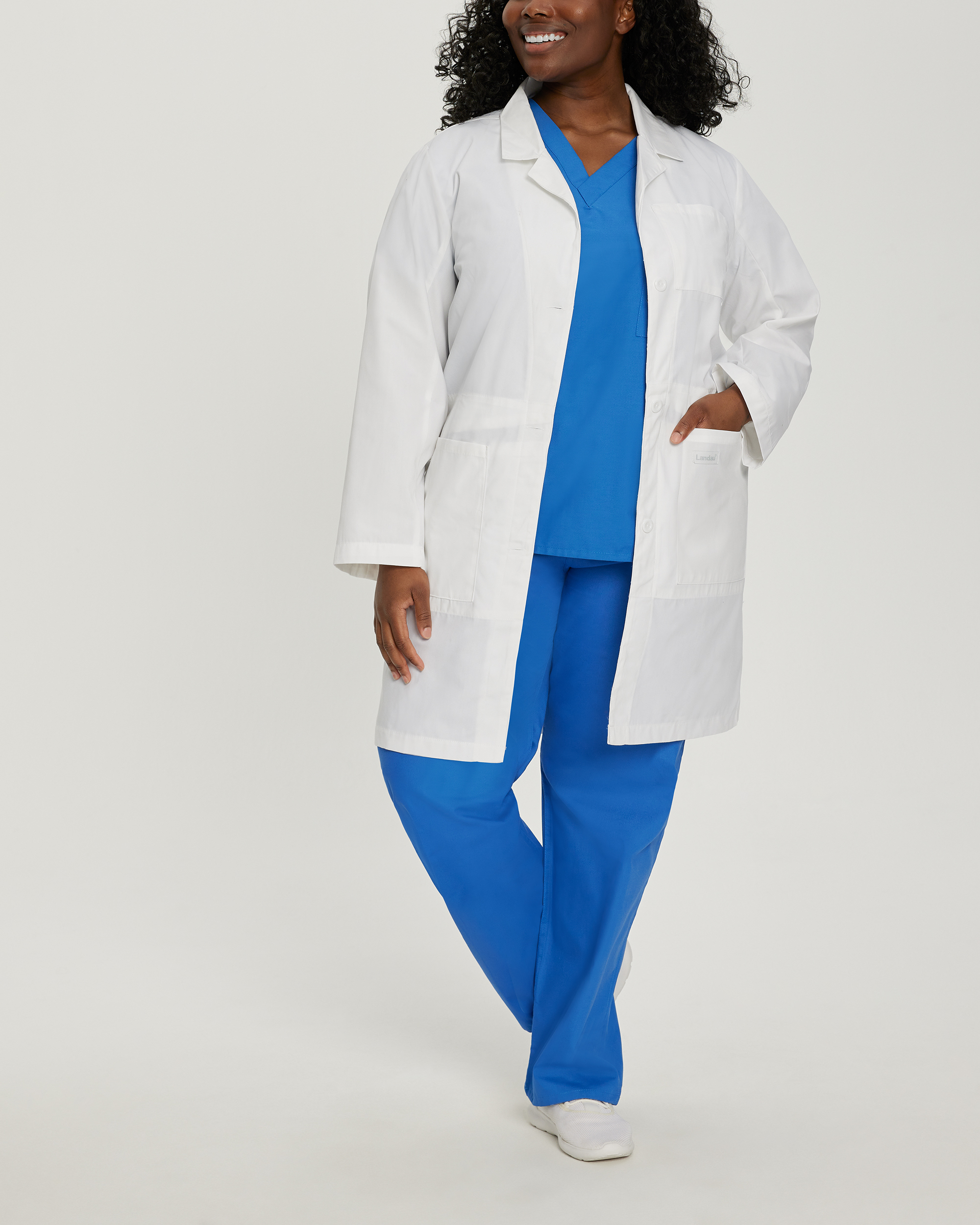 Landau Women&#8216;s 5-Pocket Full-Length Tablet White Coat-White Coats