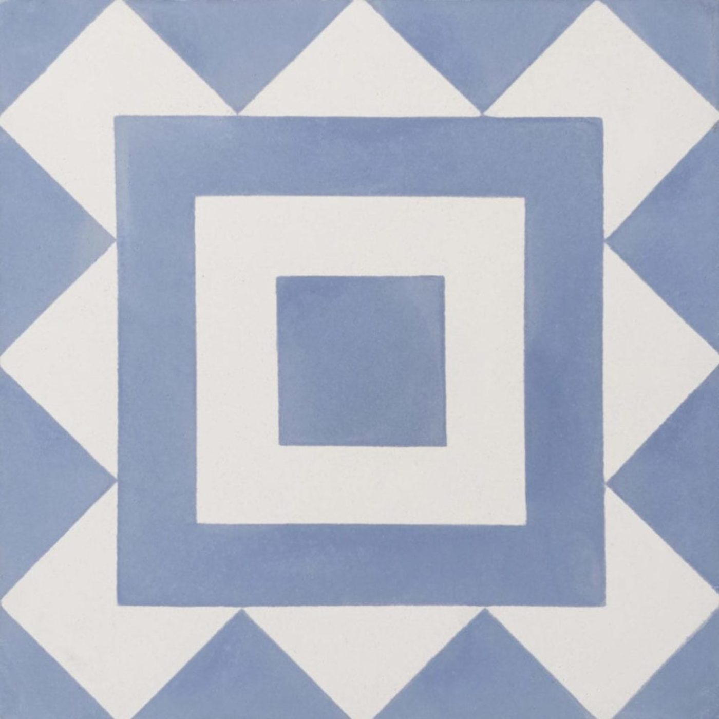 a blue and white tile with a square design.