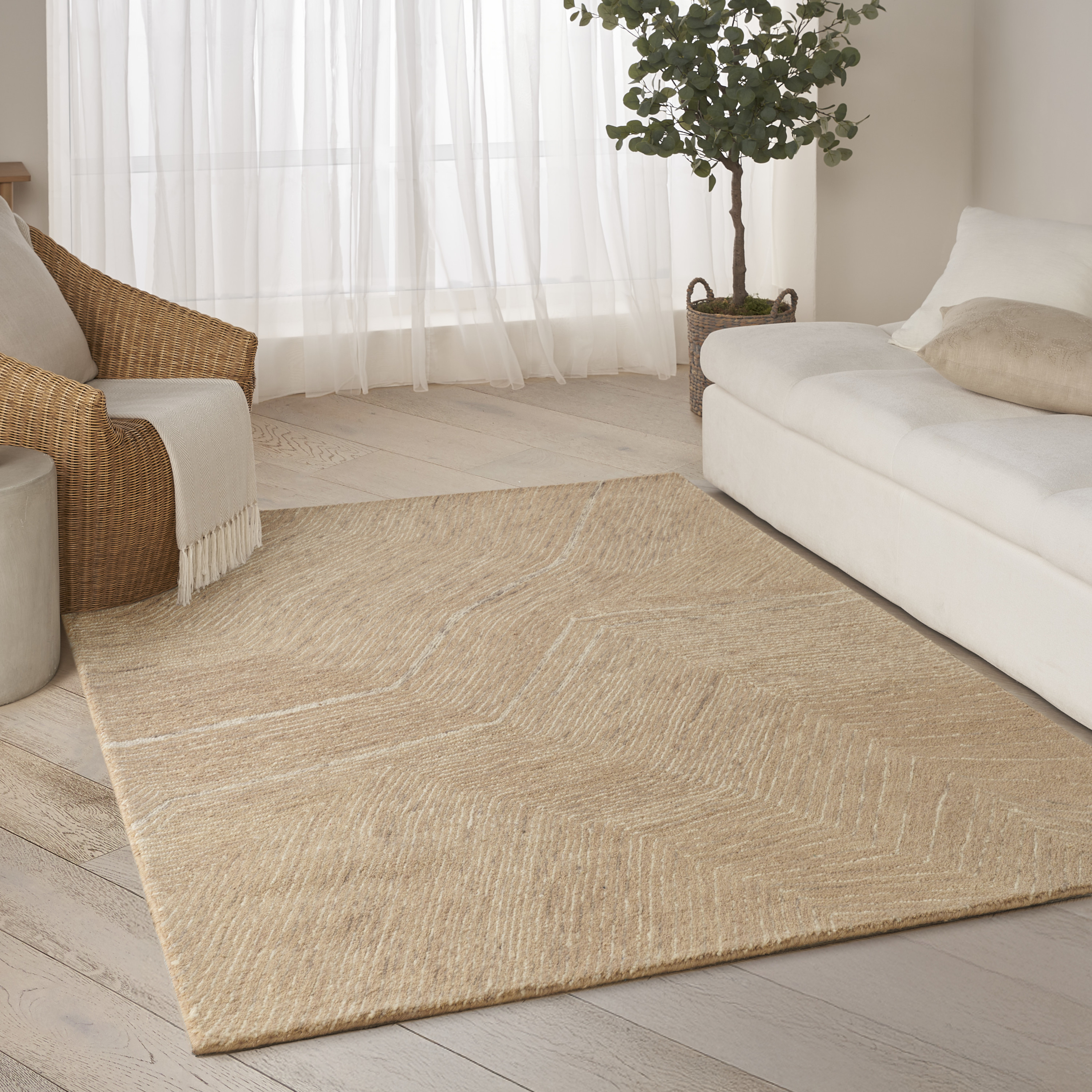 DKNY Pure Angles 3'9" x 5'9" Camel Modern Indoor Rug