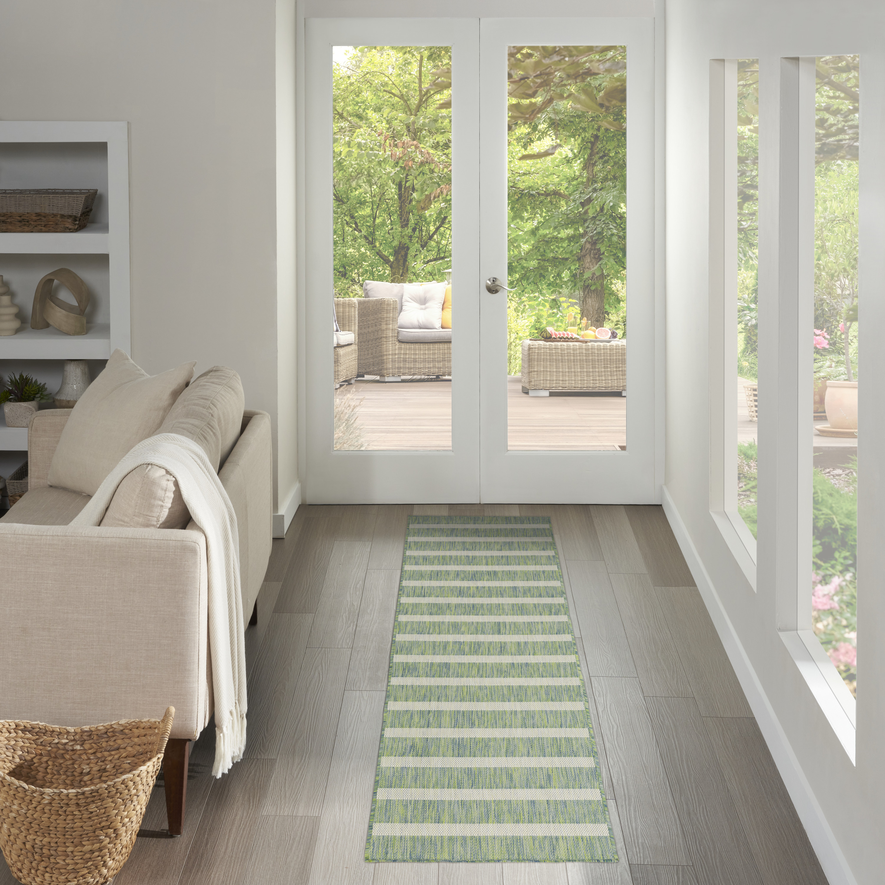 Nourison Positano 2'2" x 12' Blue Green Ivory Modern Rug