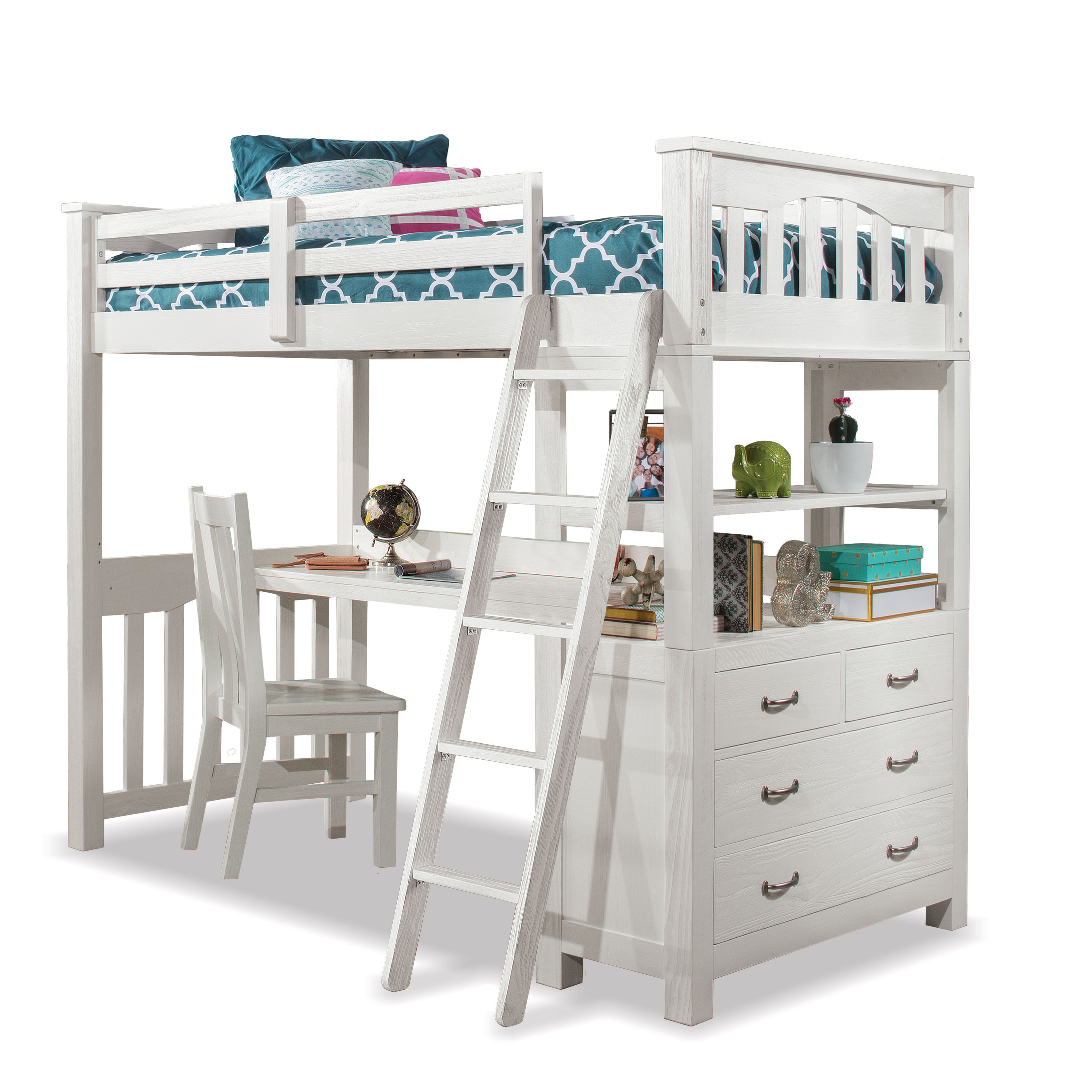 Highlands Wood Twin Loft Bed with Desk and Chair