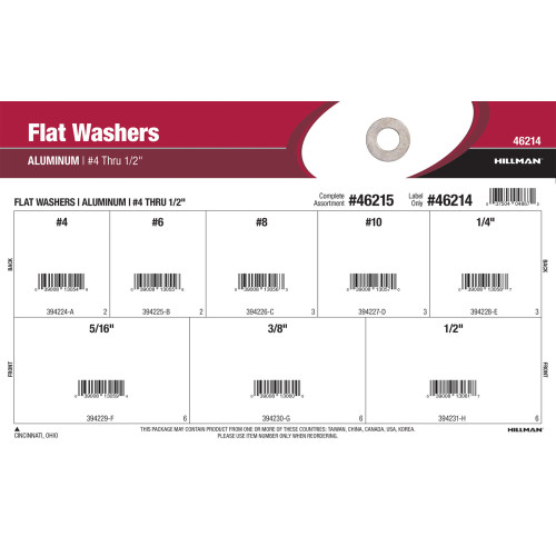 Aluminum Flat Washers Assortment (#4 thru 1/2