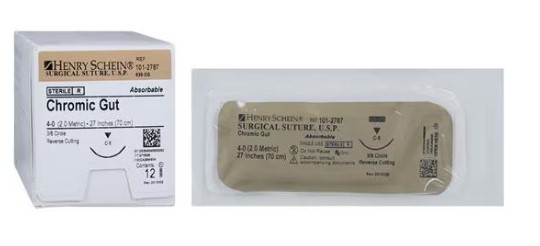 Henry Schein 4-0 Chromic Gut Sutures, C-6, 27"
