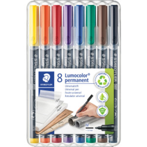 Lumocolor Permanent Pens, Medium 1.0 mm, Assorted Colors, Set of 8