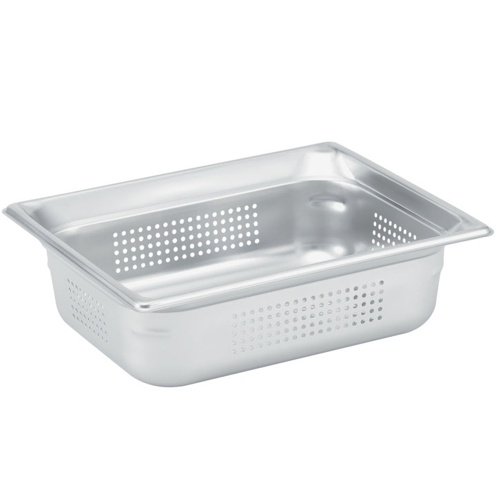 Half-size 1 ½-inch-deep Super Pan 3® perforated stainless steel steam table pan