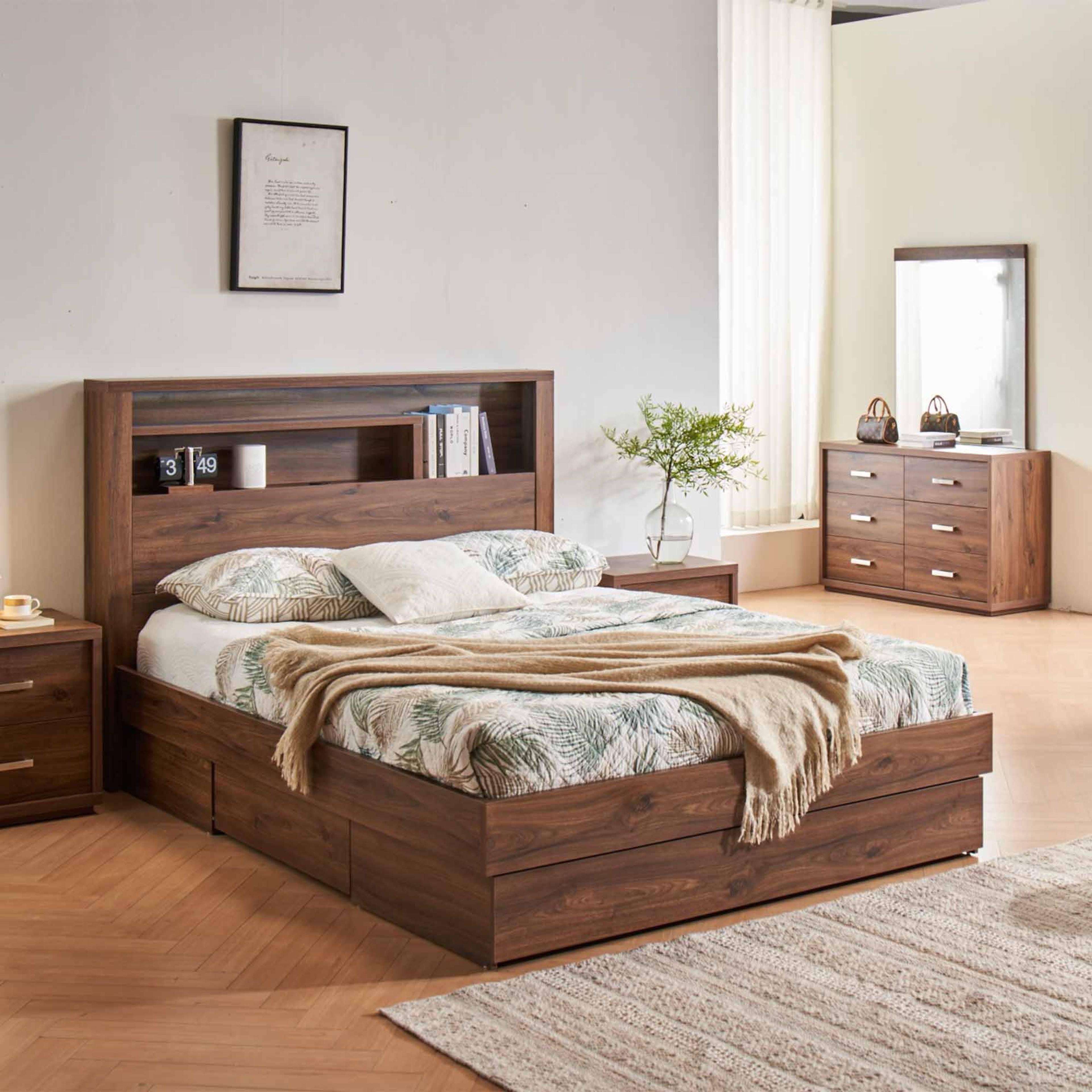 Lifestyle image of the  Bellevue Bed Frame, 3 Drawer Base, Rustic Walnut from Forty Winks