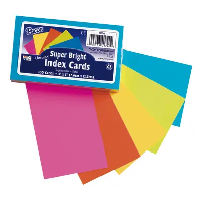 Pacon  Index Cards, 5 Super Bright Assorted Colors, Unruled,  3