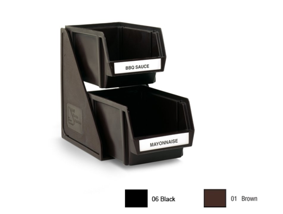 Two-tier self-serve dispenser system set with 8-inch bins in black