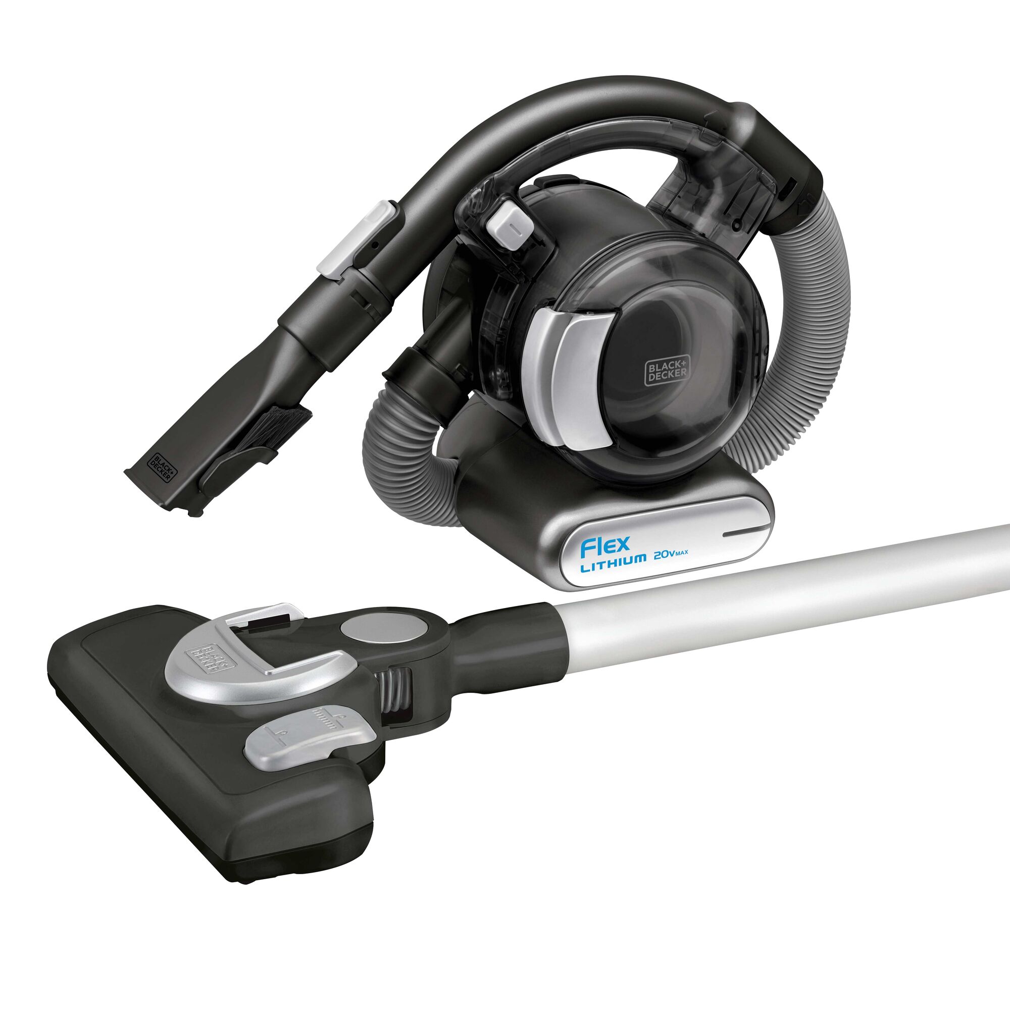 Profile of Dustbuster Flex Cordless Hand Vacuum with Floor Head plus Pet Hair Brush.