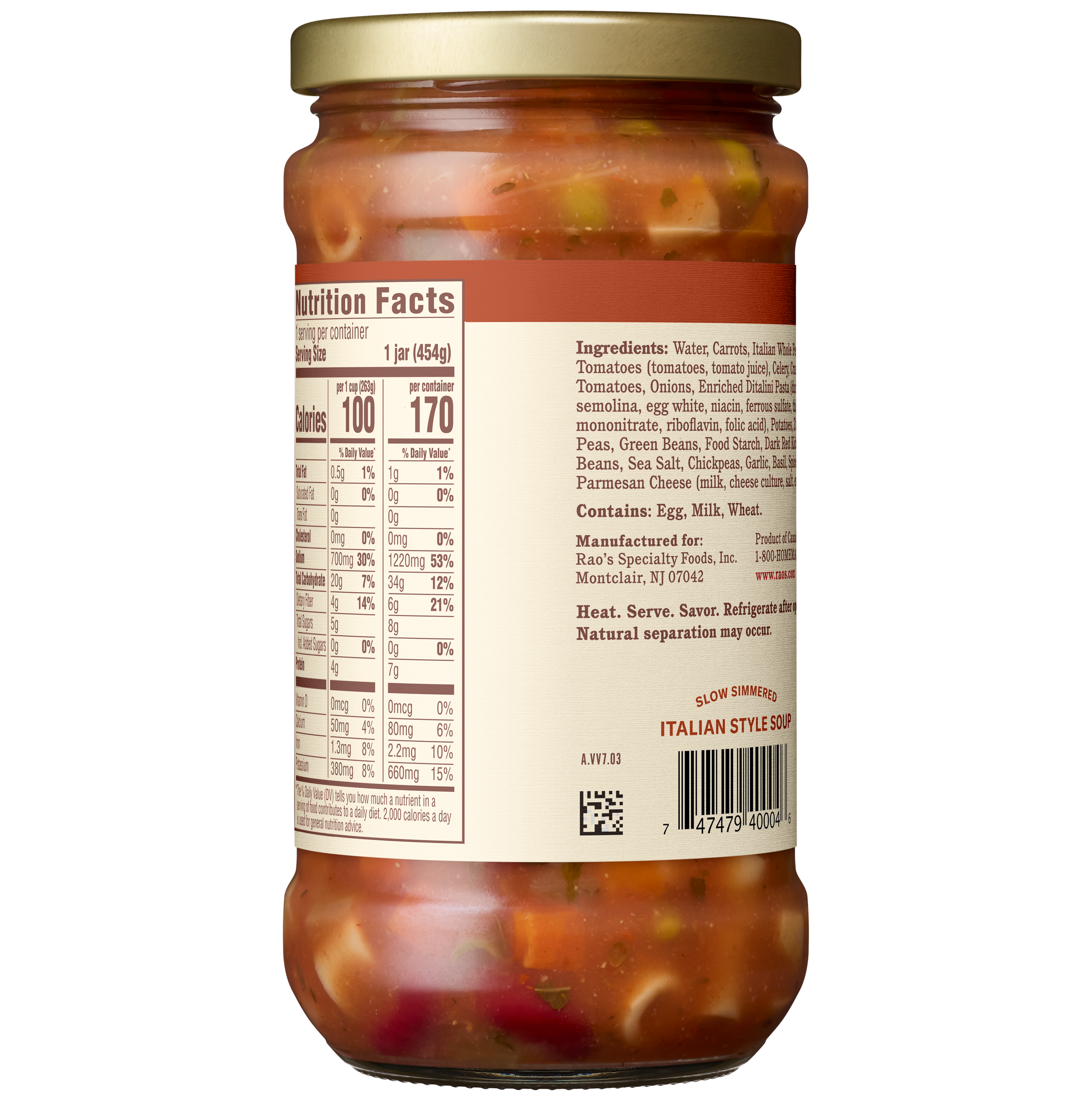 Vegetable Minestrone Soup, 16 oz - Back Image