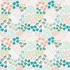 Floral patterned wallpaper — repeating stylized pink, teal and olive blossoms and foliage covering a white surface; bright, evenly lit decorative background suggesting a cheerful interior setting.