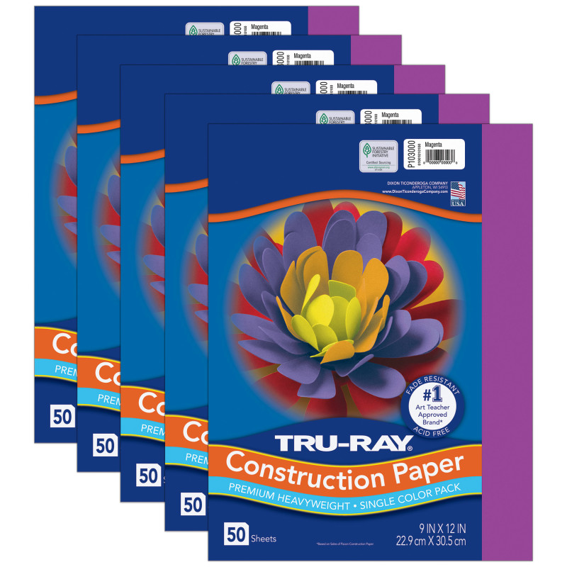 Construction Paper, Heavyweight, Magenta, 9" x 12", 50 Sheets Per Pack, 5 Packs