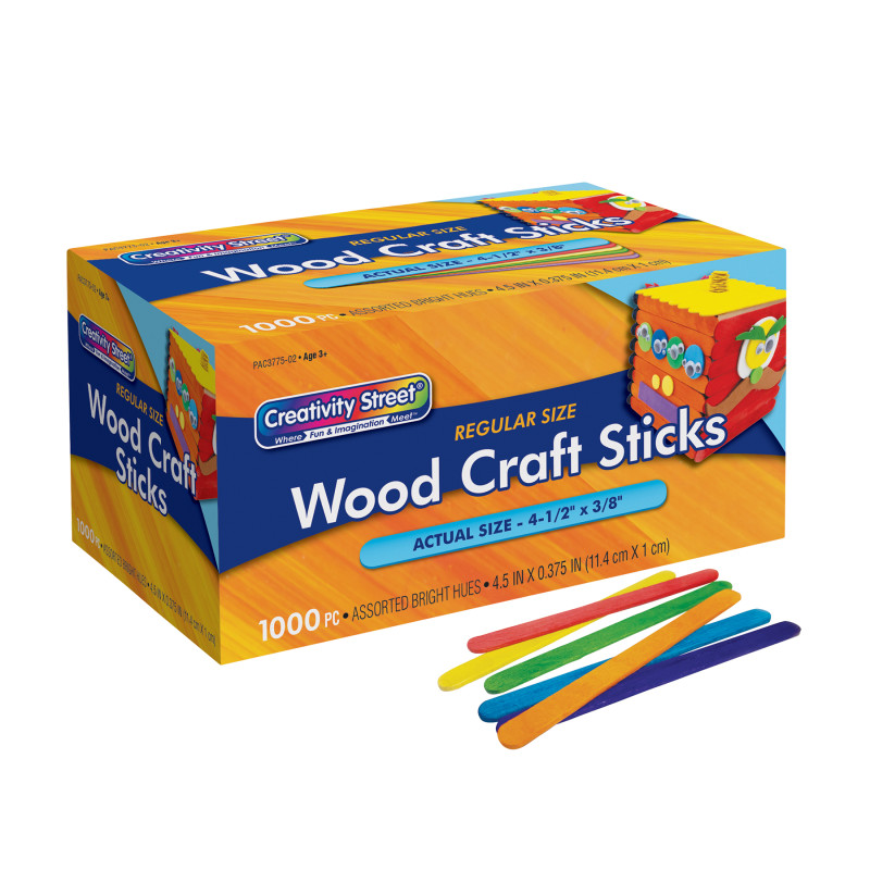 Regular Craft Sticks, Bright Hues Assorted, 4-1/2" x 3/8", 1000 Pieces