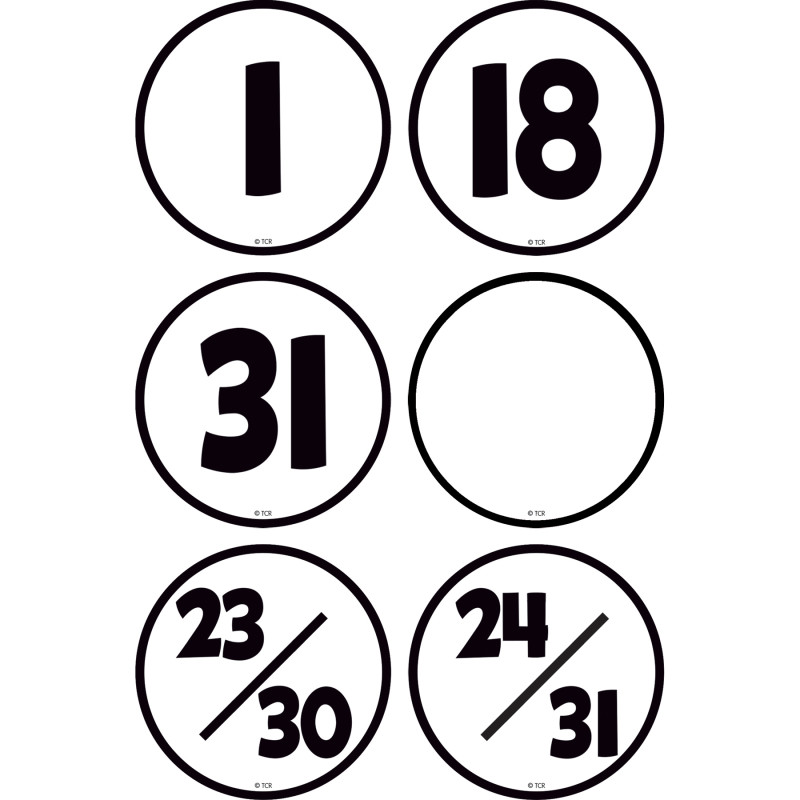 Black & White Calendar Days, Pack of 36