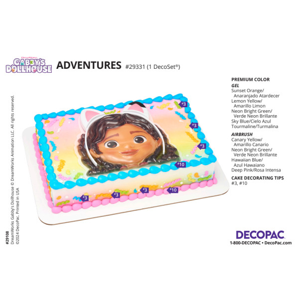 DreamWorks Gabby's Dollhouse Adventures Cake Decorating Instruction Card