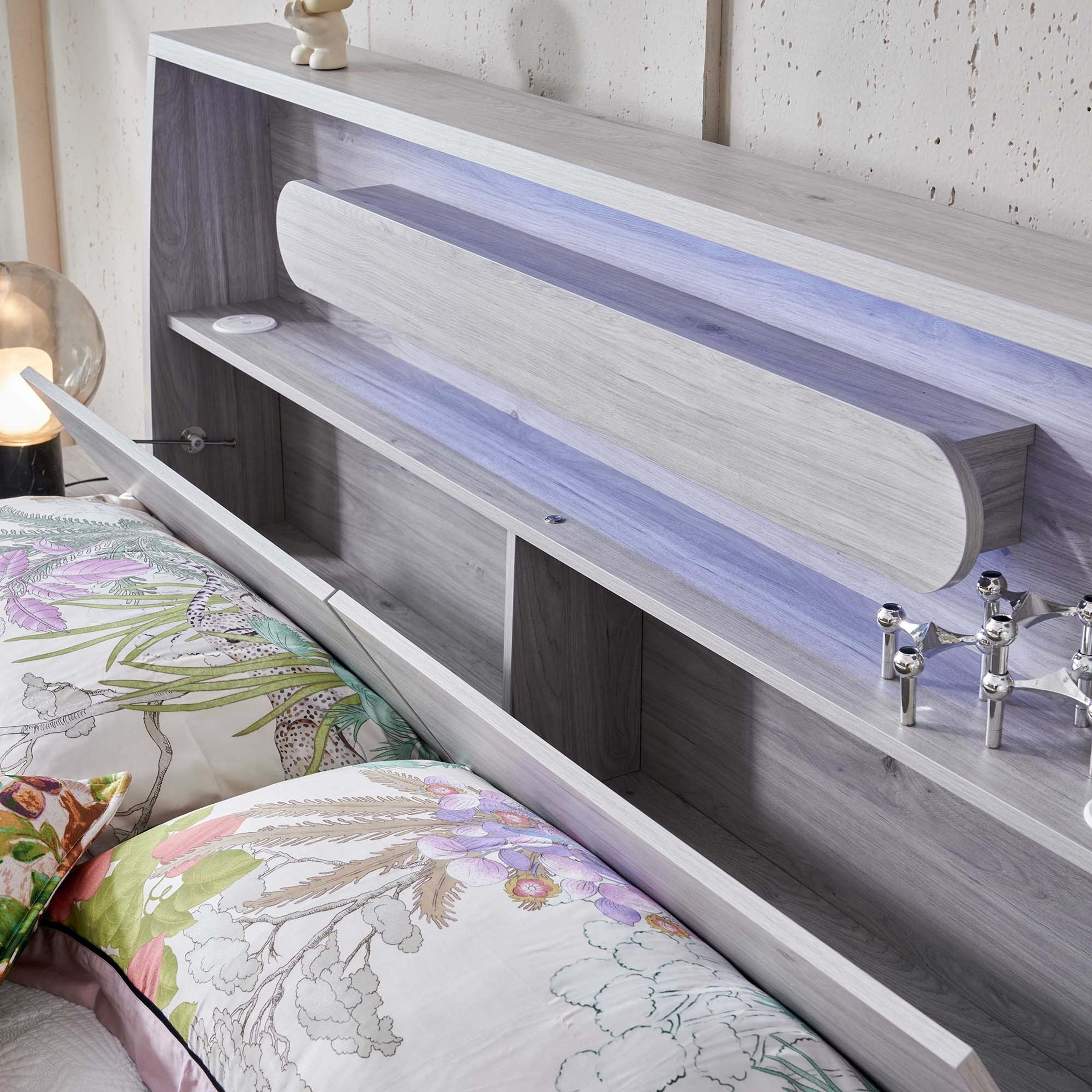 Detail image of the  Nova Bed Frame, Front Slat Gas Lift Base, Stone Oak from Forty Winks