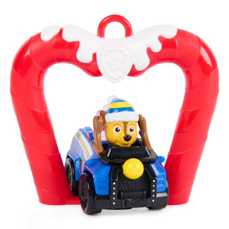 PAW Patrol Chase Holiday Pup Squad Racer, Collectible Toy Cars with Clip-On Accessory, Preschool Toys for Kids Ages 3+