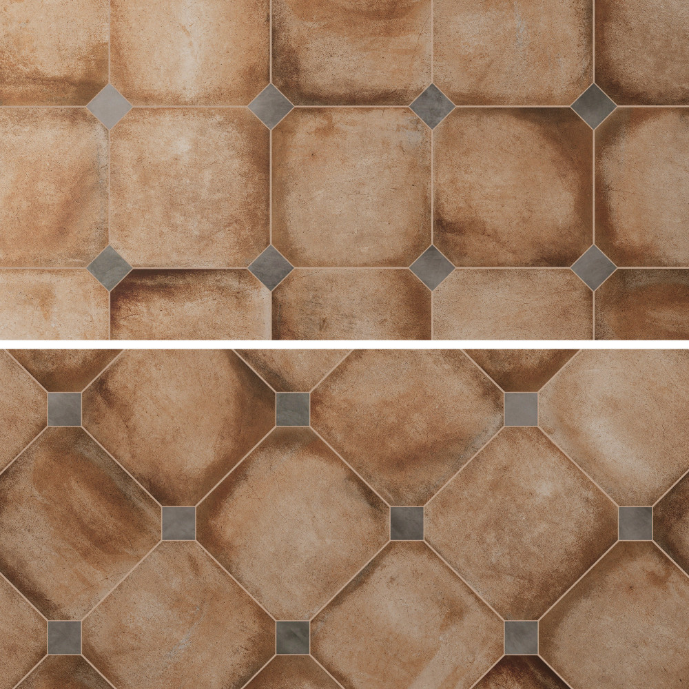 Laverton Octagon Natural with Taco Grafito 7-7/8 in. x 7-7/8 in. Porcelain Floor and Wall Tile