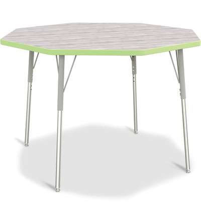 Berries® Octagon Activity Table - 48" X 48", A-height - Driftwood Gray/Key Lime/Gray