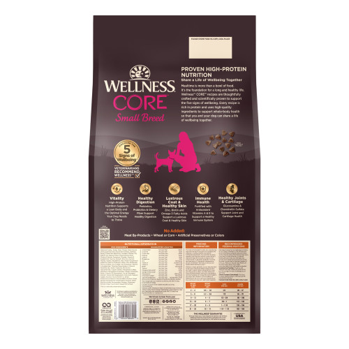 Wellness CORE Wholesome Grains Small Breed Turkey Recipe back packaging