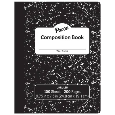 Pacon  Composition Book, Black Marble, unruled 9-3/4