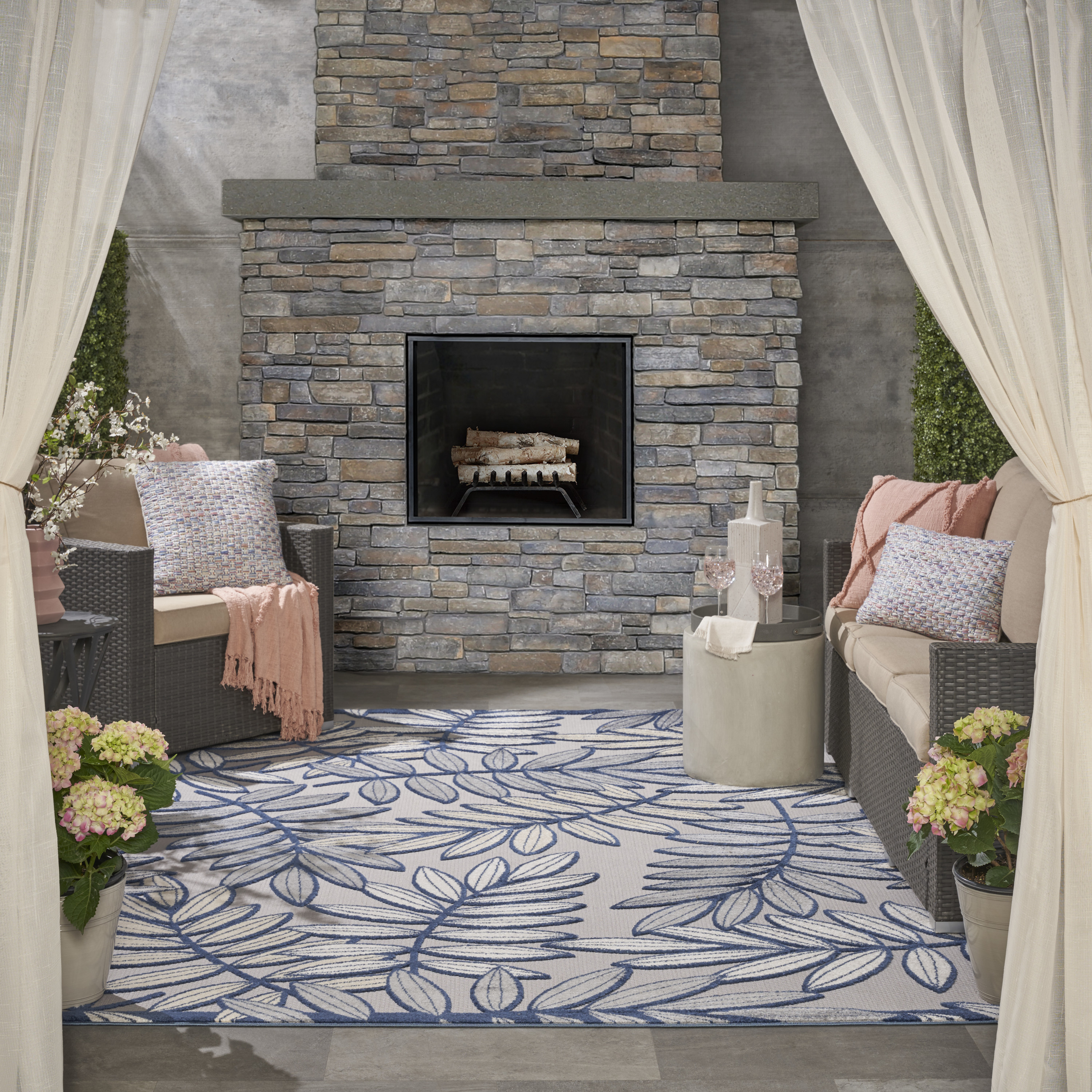 Nourison Aloha 7'10" x 10'6" Ivory Navy Tropical Rug
