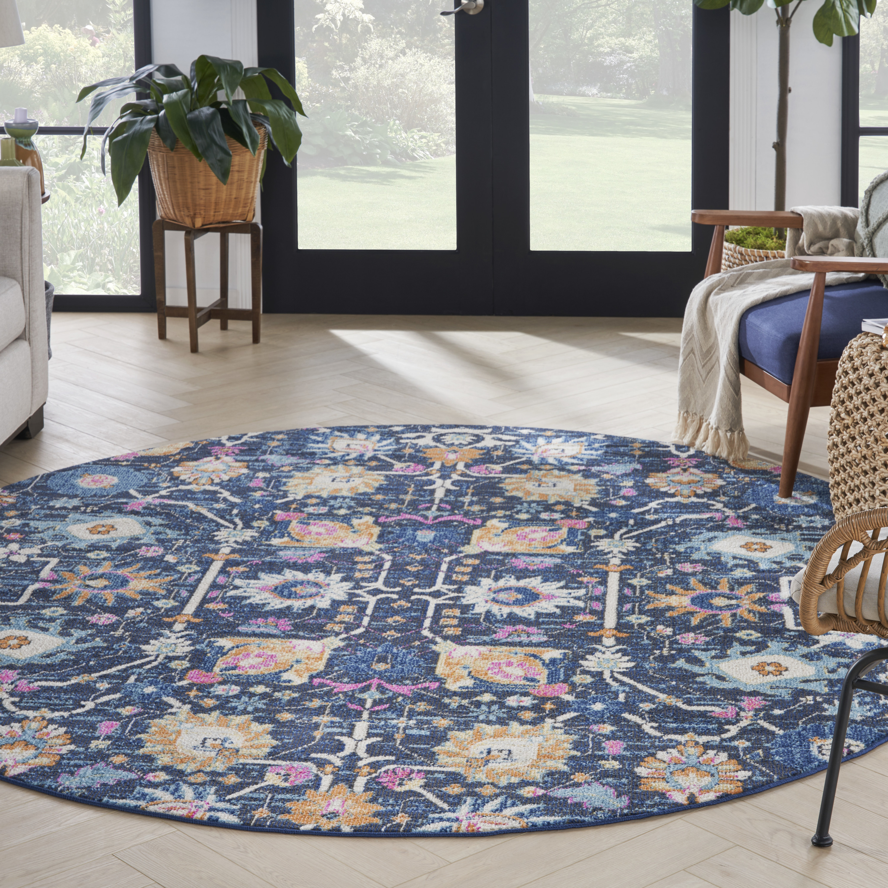 Nourison Passion 8' x Round Navy Bohemian Indoor Rug