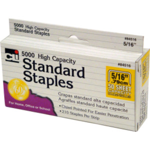 High Capacity Standard Staples, 5/16 Inch Leg Length, Silver, 5000/Box