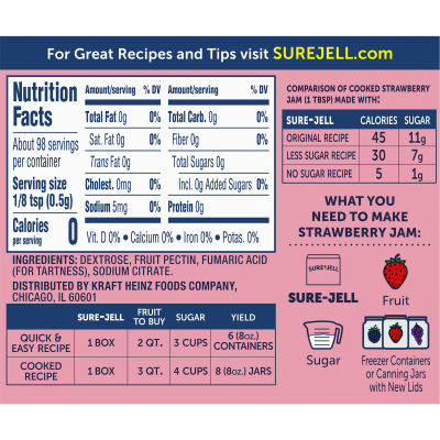 Sure-Jell Premium Fruit Pectin for Less or No Sugar Needed Recipes, 1.75 oz Box