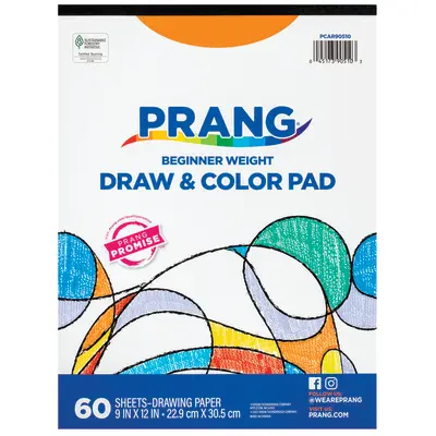 Prang (Formerly Art Street) Drawing & Color Paper Pad, White, Beginner Weight,  9" x 12", 60 Sheets
