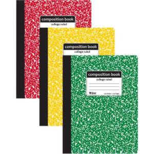 College-Ruled Marble Composition Books, 100 Sheets, Assorted, 3-Pack